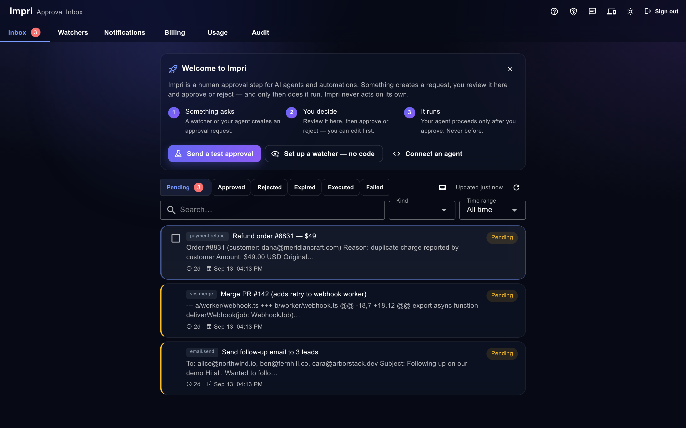 The Impri getting-started screen for a new project